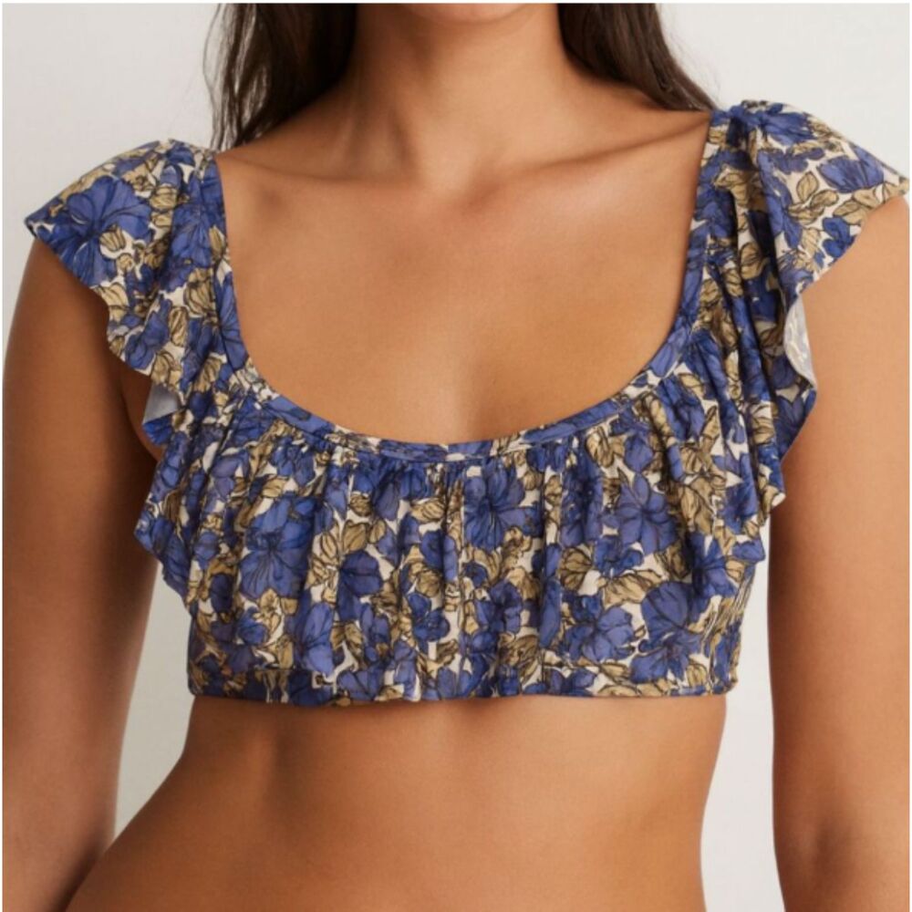 & Other Stories Purple Floral Ruffle Swim Top Size 10
